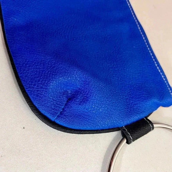 Vintage faux leather Multicolor Clutch with silver handle blue pink - Picture 8 of 15